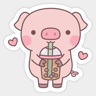 Cute Little Pig Loves Boba Tea Sticker